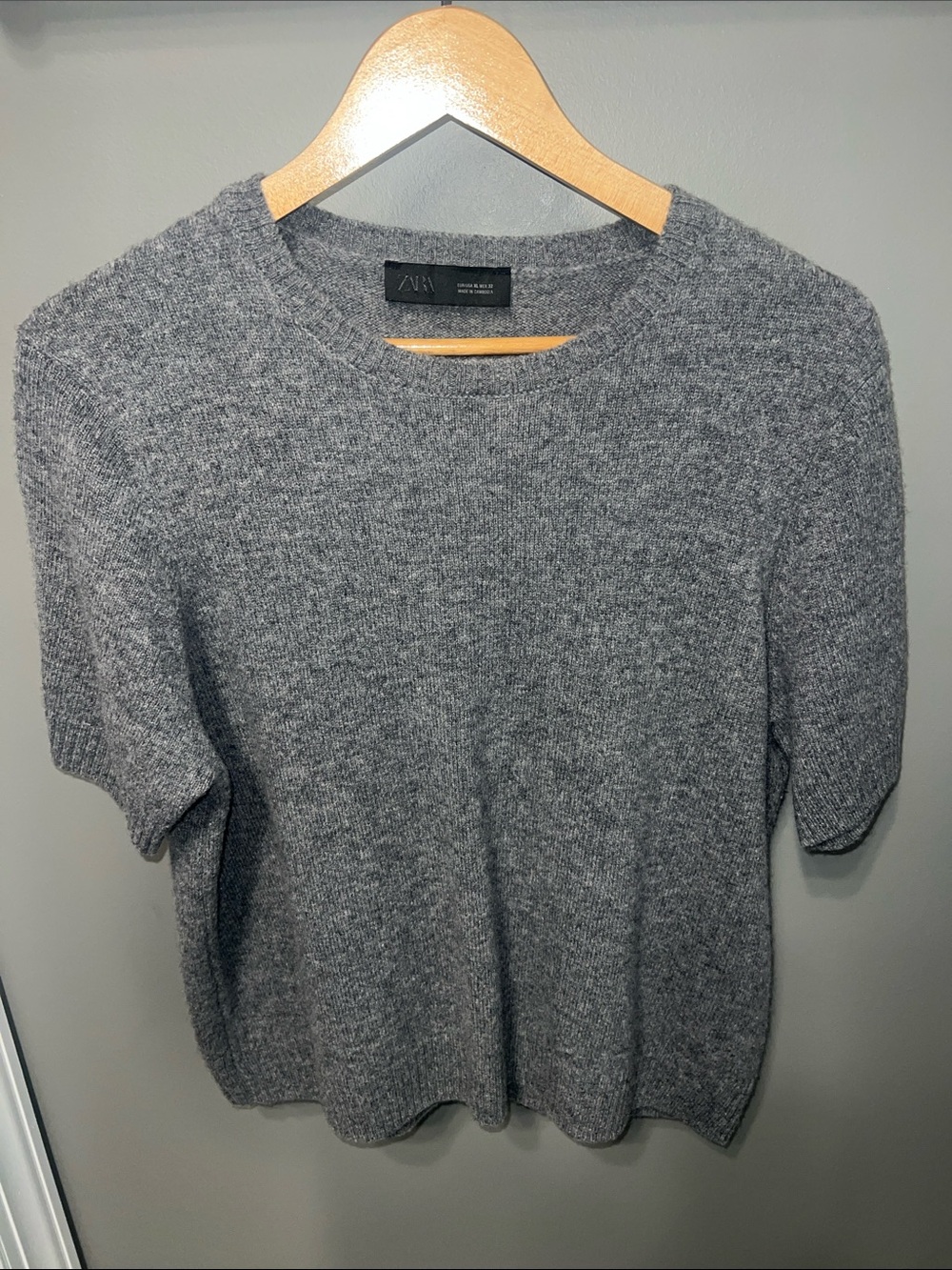 Zara Gray Short-Sleeve Crewneck Knit Top